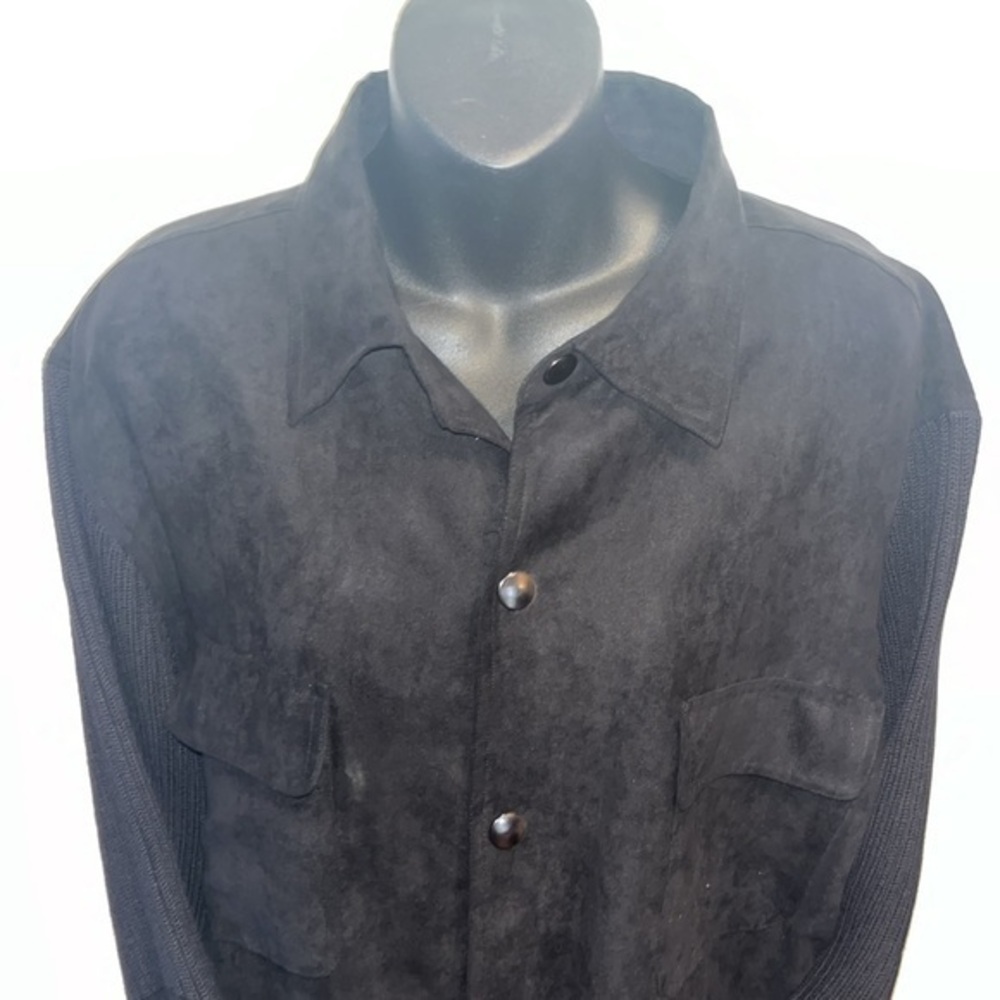 Black faux suede and knit button down shirt jacket size M